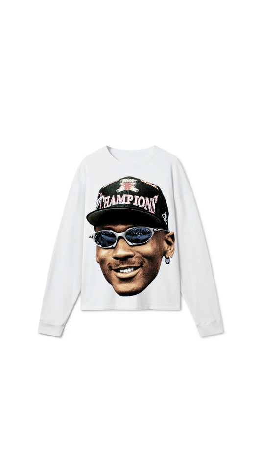 MICHAEL JORDAN WHITE LONG SLEEVE BIG HEAD TEE